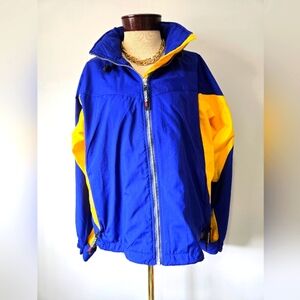 DANA ERIN SPORT Blue and Yellow Zip-Up Jacket. Size Relaxed Small- Fiys Larger.